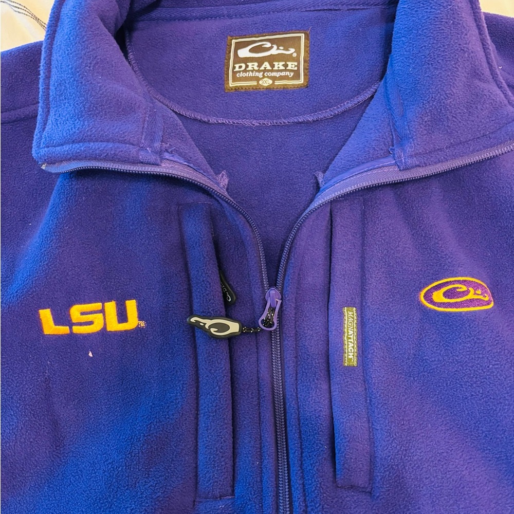 Drake Purple Fleece Jacket with LSU Logo